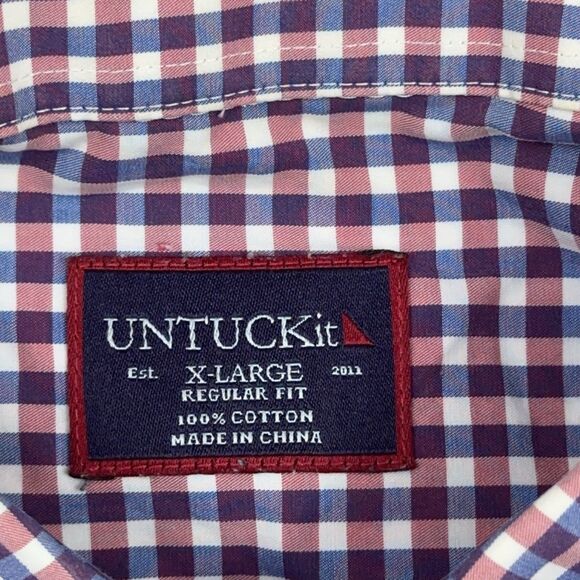 UNTUCKit Mens Size Xl Shirt Red White Blue Gingham Plaid Long Sleeve Button Up - Picture 7 of 9